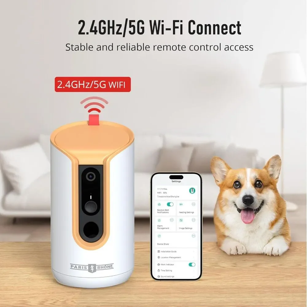PARIS RHÔNE 2K Pet Camera, 360°View Dog Camera Treat Dispenser